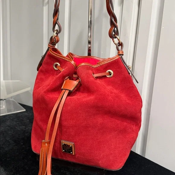 Dooney & Bourke Burnt Orange Suede Bucket Bag, Red Interior - Picture 3 of 12